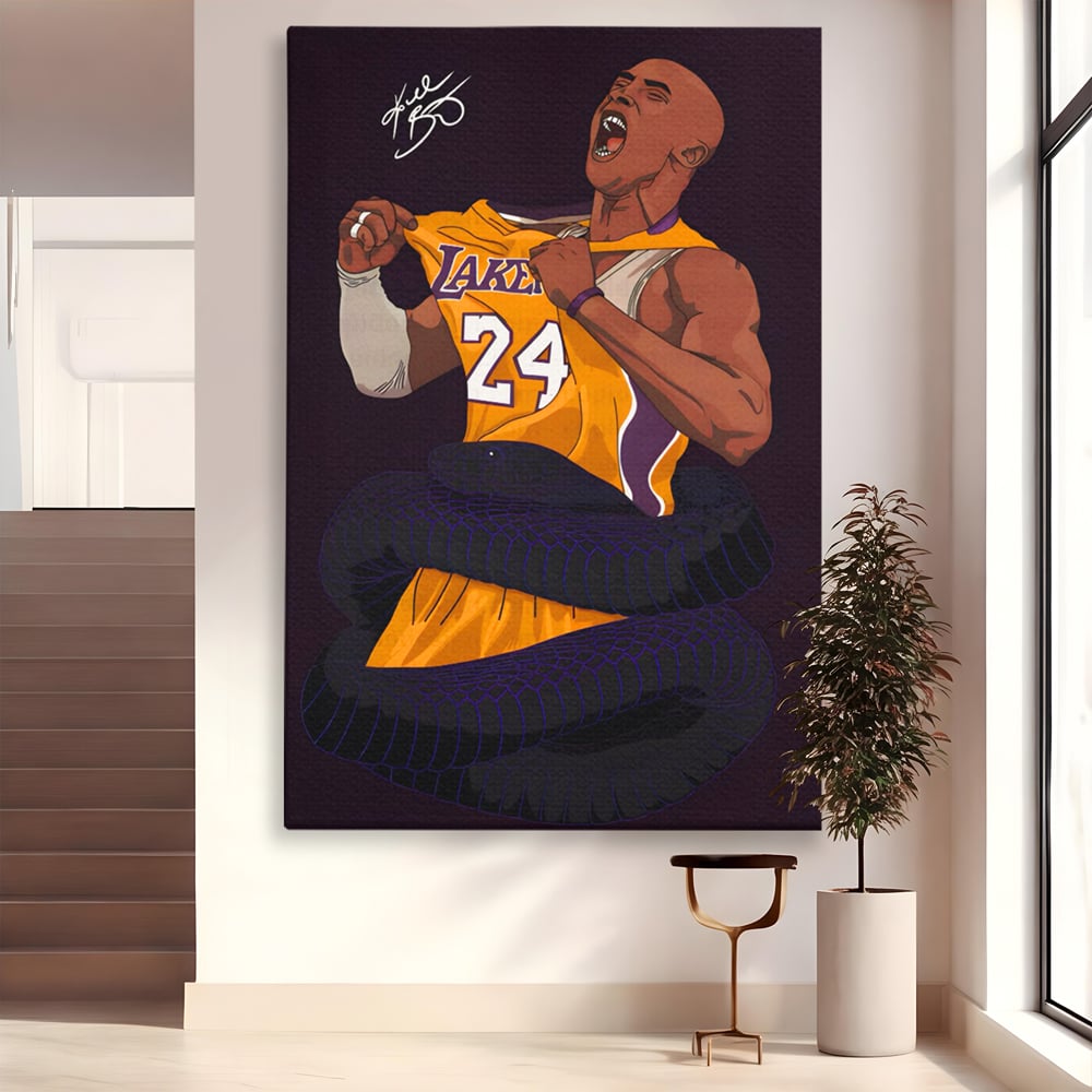 Tablou canvas cu ilustratie digitala portret kobe bryant, fara rama, pe sasiu de lemn